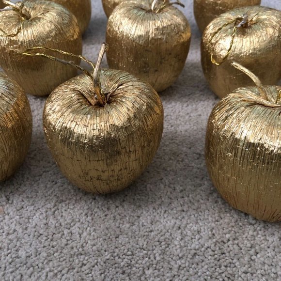 Vintage Decorative Christmas Ornament Apples Metallic Gold (15) - Picture 10 of 11